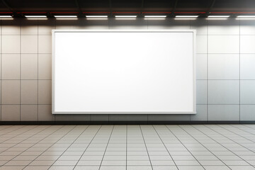 blank white billboard mockup in the metro station generative by ai