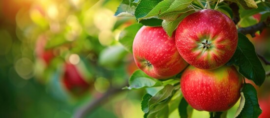 Abundant ripe fruits found in apple orchard branches.