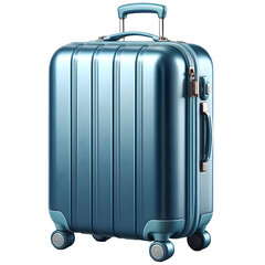 big blue travel suitcase, png file of isolated cutout object with shadow on transparent background.