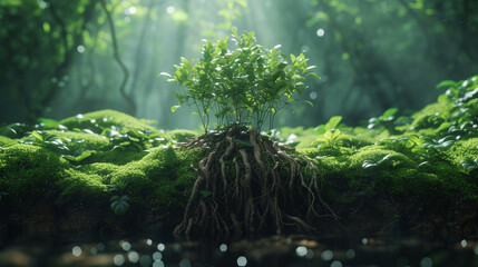 a world where plants communicate through a network of roots.  - obrazy, fototapety, plakaty