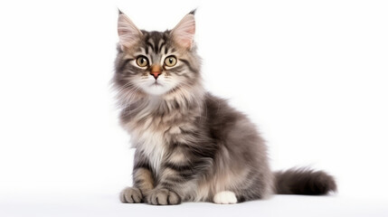 Cute cat on a white background. Copy space.
