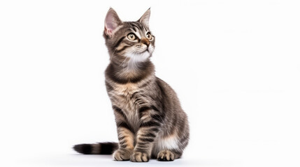 Obraz premium Cute cat on a white background. Copy space.