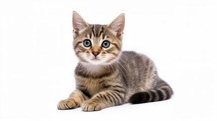 Obraz premium Cute cat on a white background. Copy space.