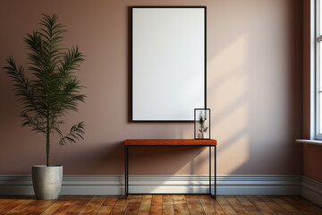blank white poster frame in he room generative by ai