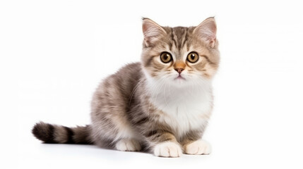 Cute cat on a white background. Copy space.