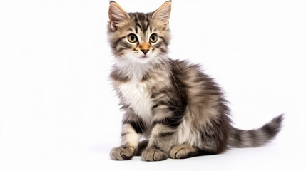 Cute cat on a white background. Copy space.