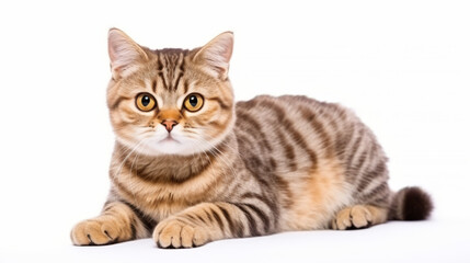 Cute cat on a white background. Copy space.