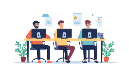 Flat Illustration Icon, manager of a software development team with his development team