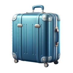 big blue travel suitcase, png file of isolated cutout object with shadow on transparent background.