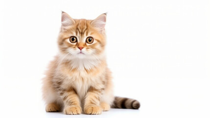 Obraz premium Cute cat on a white background. Copy space.