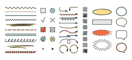 Set of hand drawn colorful scribbles elements