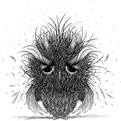 Angry Owl Digital Illustration, Wild Animal Sketch, wildlife, Bird Character Design. - 728418567