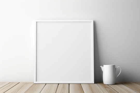 blank white poster frame on the room surface generative by ai
