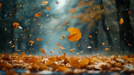 the dance of leaves in a gust of wind, a natural ballet.  - obrazy, fototapety, plakaty