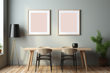 two blank poster frame mockup in the room generative by ai
