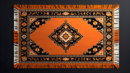 orange rug carpet. 3d clipart isolated on a black background. Traditional ornamental ethnic pattern