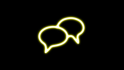 Neon glowing Yellow color speech bubble on black background. neon chat bubble sign, icon and symbol. Blank speech bubble in neon style. neon blog speech bubble.