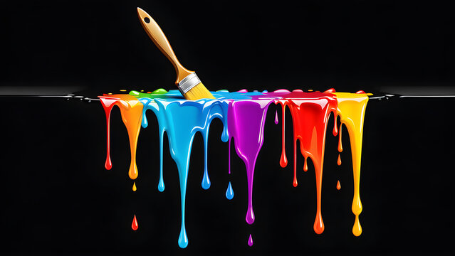 color paint brush with paint-dripping icon clipart isolated on a black background
