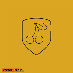 Cherry shield icon design vector graphic of template, sign and symbol, line style