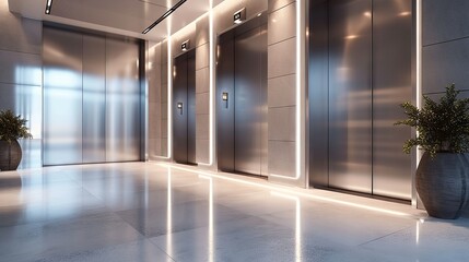 Modern hotel corridor with sleek design and sophisticated lighting