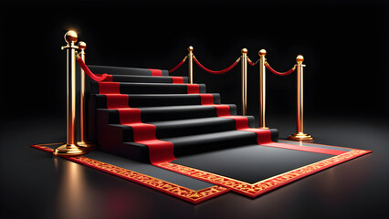red carpet on a black background. 3d red carpet isolated on a black background