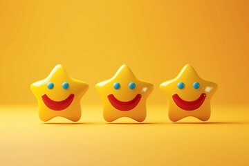 Obraz premium Blessed emoticon verbal expression star ratings. Sociable passionate team communication external client feedback. Managing client reviews. Star emoji happy smileys, positive everlasting smiling symbol