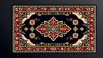 rug carpet on a black background. carpet with ornament. abstract ornament. Round mandala pattern, Middle Eastern Traditional fabric Texture.