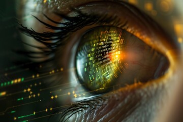close-up of a digital eye with a high tech iris