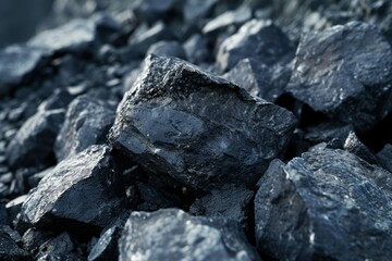 Focusing on cold raw coal nuggets with soft focus exclusion of background