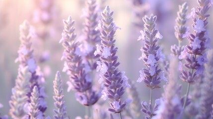 Ethereal lavender purple and sage green bokeh banner background with abstract blurry effect