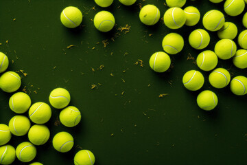 Sport style border design with tennis balls and grass background flatlay.