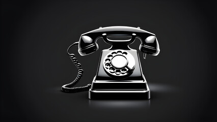 black vintage telephone on a black background. 3d telephone icon - obrazy, fototapety, plakaty