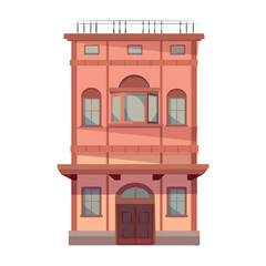 Fototapeta na wymiar Building of colorful set. In this imaginative illustration design meets cartoon artistry to celebrate the timeless appeal of an old-style apartment building. Vector illustration.