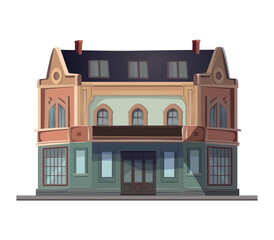Building of colorful set. This imaginative cartoon design showcase the timeless beauty of an old-style public building with intricate design. Vector illustration.