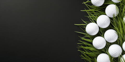 Sports style border design with golf balls and flatlay grass background.
