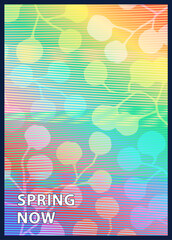 Fototapeta premium Spring now. Bright futuristic poster for the spring season. Abstract striped composition with overlay and digital distortion effect. Vector banner