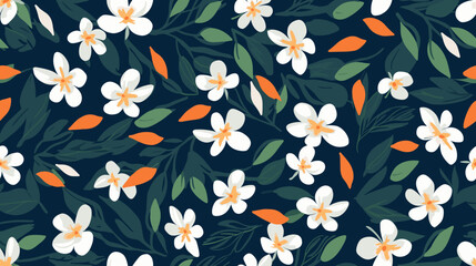 Abstract plant leaf art seamless pattern with colorful leaves and flowers. Organic leaves cartoon background, simple nature shapes