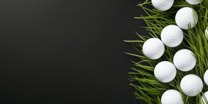 Sports style border design with golf balls and flatlay grass background.