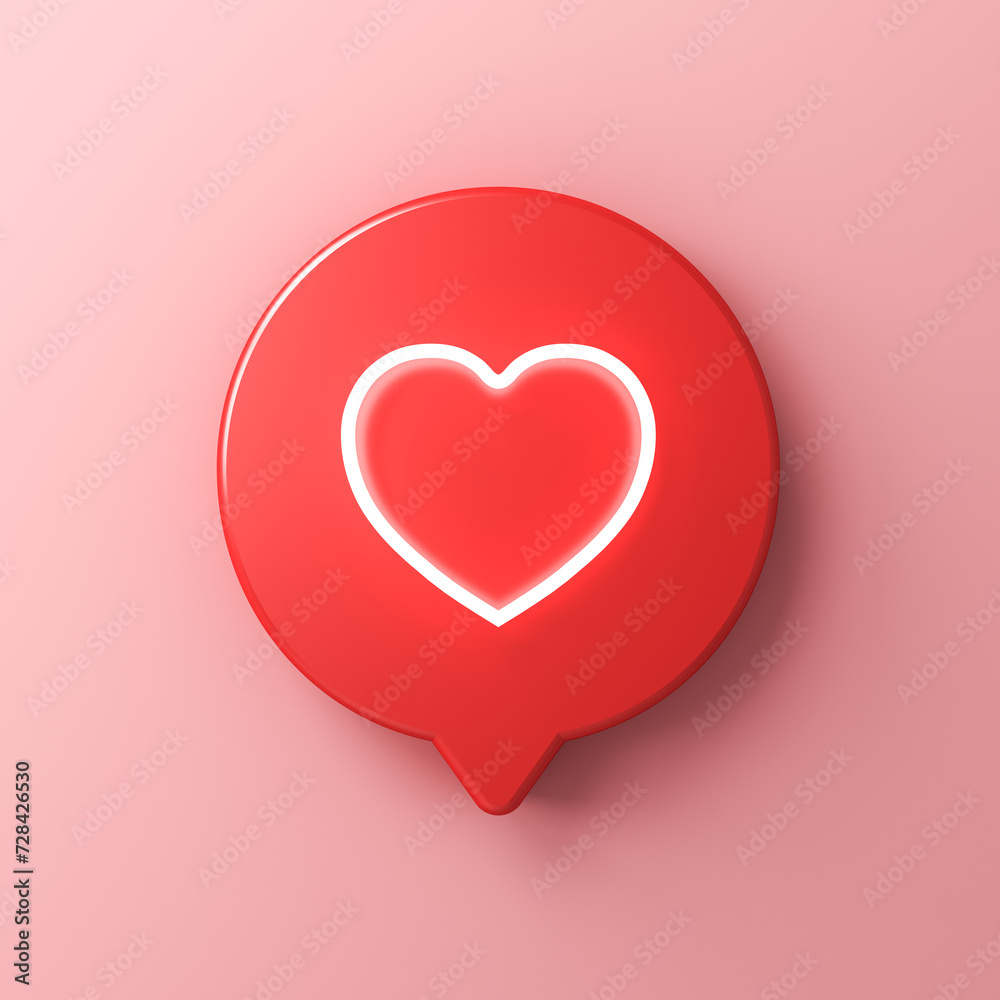 Aufkleber social media notification neon love like heart icon in red round speech bubble sign pin isolated on 
