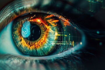 close-up of a digital eye with a high tech iris