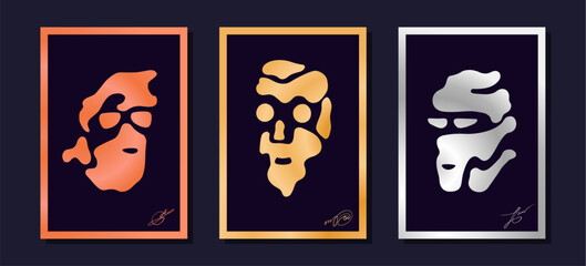 Abstract portraits of people from freeform spots. Men with glasses. Vector artworks