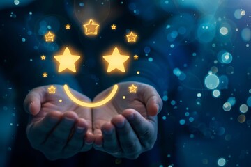 Service hotline, unified communication channel friendly love positive feedback. Polite client relations accompany glowing smiles, blessed star emoji ratings good happy bright friendly service smileys.