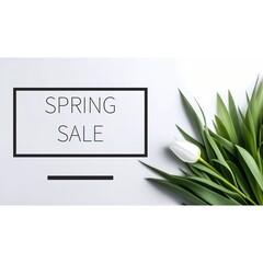 Spring sale card. banner for store. white background and white tulip