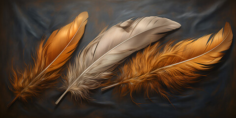 closeup of feather on wooden background 