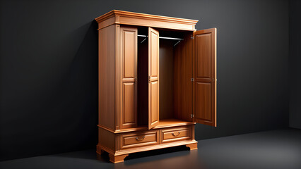 3d render of a wardrobe with a door isolated on black background