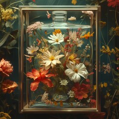 Flowers in a glass vase on a dark background. Toned.