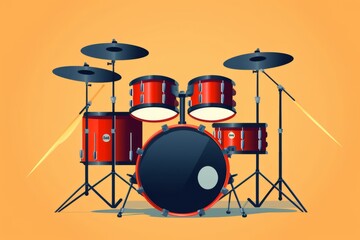 Obraz na płótnie Canvas Red Drum Set on Yellow Background