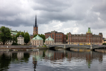 Fototapeta na wymiar View from Stallbron Bridge to Gamla Stan, Stockholm, Sweden