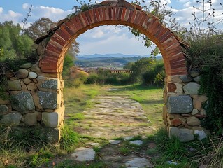 Fototapeta na wymiar An ancient arched gate, its warm, sunbaked stones whisper tales from bygone eras