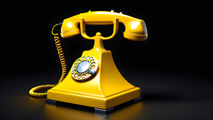 yellow vintage telephone on black background
